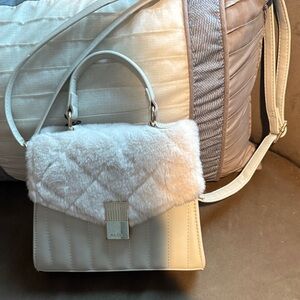 ALDO Cream Faux Fur Top Handle Shoulder Bag